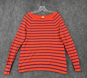 Vintage J Crew Lightweight Sweater Women’s M Orange Blue Striped Preppy Casual - Picture 1 of 12