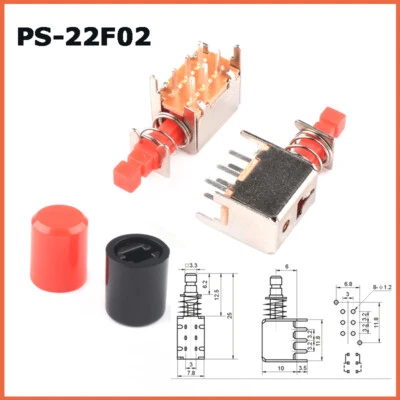 A03 Push Button Switch PS-22F02 Latching 6 Pins Tactile Switches & Switch Cap - Image 1 of 4