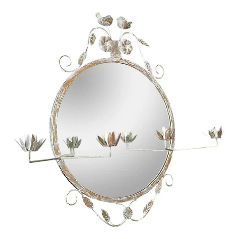 Vintage French Country Style Scroll Wall Mirror With Sconces Cover