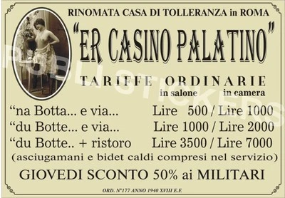 TARGA VINTAGE CASA DI TOLLERANZA"ER CASINO PALATINO" IMMAGINE RESTAURATA,BROTHEL