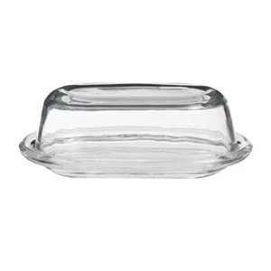 Classic Clear Glass Butter Covered Dish Rectangular Table Minimalist Container - Picture 1 of 11
