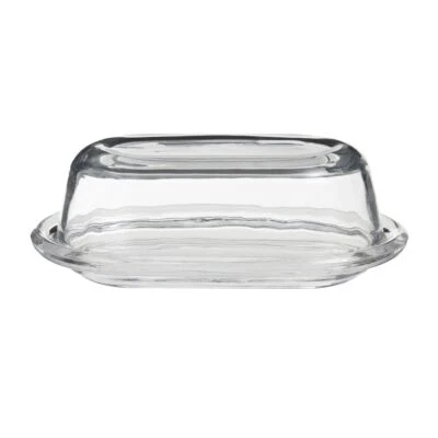 Classic Clear Glass Butter Covered Dish Rectangular Table Minimalist Container - Image 1 of 4
