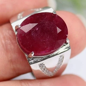 Natural Glassfilled Ruby Gemstone 18k White Gold Ring For Men's SH567 - Picture 1 of 3