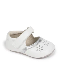 See Kai Run NWB Helen White Baby Girls Shoes Silver Trim - Picture 1 of 2