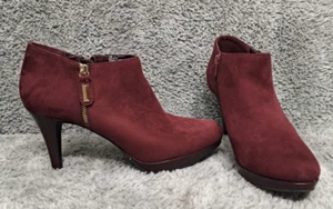 Liz Claiborne Shoes Sz 7.5 Eagan Suede Heeled Ankle Boot High Heels Dress Party - Picture 1 of 15