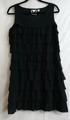 Retro Marc Bouwer Chiffon Tiered Ruffle Dress Small Black Sleeveless Knee Length - Image 1 of 4