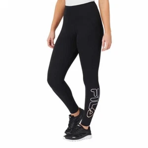 NEW FILA Women's Size L Black Leggings Active Ankle Pants Pastel Logo - Picture 1 of 4