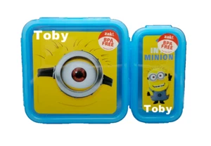 BNWT Minions Personalised Name Sandwich Box And Snack Box Lunch Container Set - Picture 1 of 2
