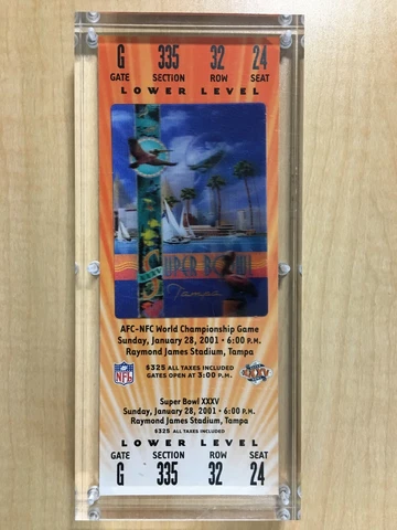 Super Bowl XXXV Replica Orange Variation Ticket Hard Acyclic Ravens vs Giants Cover