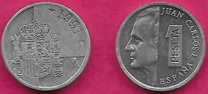 SPAIN 1 PESETA 1991 UNC KING JUAN CARLOS FACING LEFT,legend on the right side,Sc - Picture 1 of 1