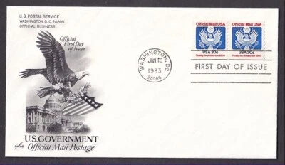 US #O135 COIL PAIR FIRST DAY OF ISSUE ON ARTCRAFT COVER 1983 - Image 1 of 2