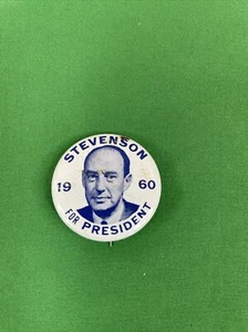 Pin de botón de campaña política vintage (Adlai) Stevenson para PRESIDENTE 1960 - Imagen 1 de 6