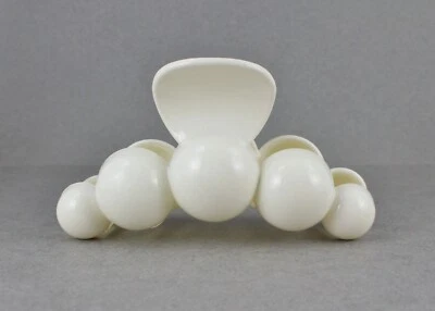 Cream hair clip plastic 3.75" long big barrette claw clamp circle ball bead - Image 1 of 4