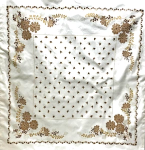 VTG Euro Pillow Sham White Brown Floral 100% Cotton 28.5"W x 30"L Button Closure - Picture 1 of 8