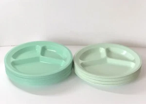 18 Vintage Green Round Plates Divided 3 Section Cafeteria Camping Cabin Lot - Picture 1 of 6