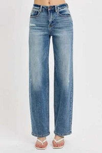 RISEN Full Size Distressed Wide Leg Jeans Plus Size - Picture 1 of 17