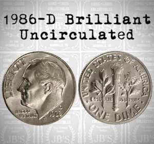 1986-D Roosevelt Dime 10c - BRILLIANT UNCIRCULATED (BU) - Picture 1 of 2