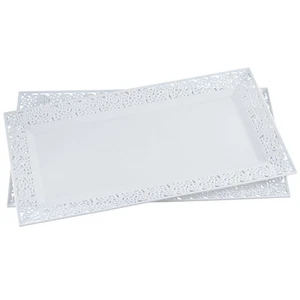 Silver Spoons and More,white Lace Rim 14"x7.5" Heavyweight Plastic Set of 2... - Picture 1 of 4