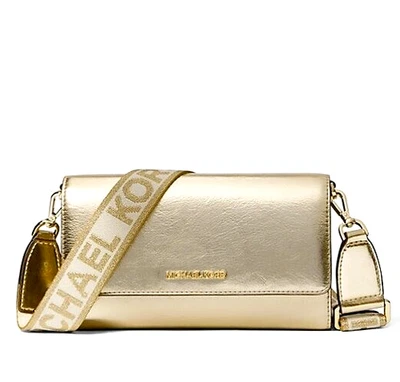 New Michael Kors Jet Set Item Large Wallet Crossbody Metallic Leather Pale Gold - Image 1 of 4