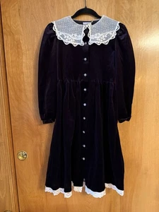 Vestido Vintage New York Bonnie Jean Terciopelo Niñas Talla 14 Púrpura Con Cuello Encaje  - Imagen 1 de 9