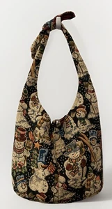 Vintage Handmade Tapestry Christmas Snowman Shoulder Bag Inside Pockets 12x10” - Picture 1 of 8