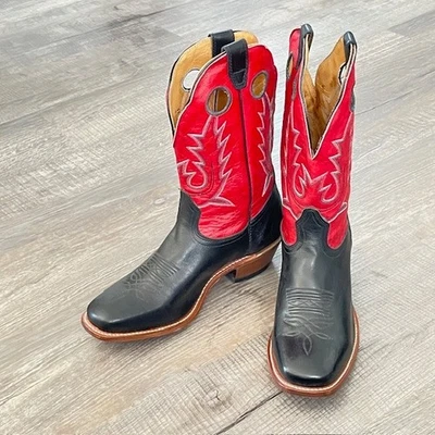 Nuevas botas vaqueras/occidentales Boulet #8169 punta cuadrada negras/rojas talla 11D sin caja Foto 1 de 4