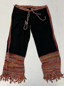 Unbranded Black Pants With Crochet Knit Kick Flare Hippie Boho - Picture 1 of 4