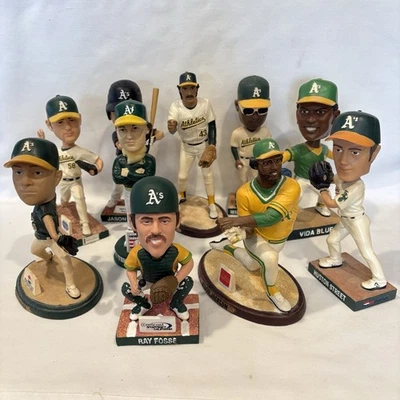 LARGE LOT of 10 Vintage OAKLAND A'S BOBBLEHEADS; Vida Blue, Ray Fosse, Eckersley - Image 1 of 4