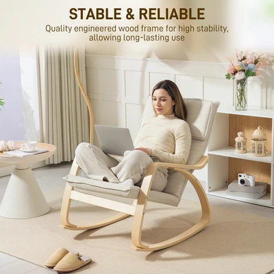 Recliner Chair Cream White Linen Foam 67x92x89cm High Back Rocking Ergonomic Sit - Image 1 of 4