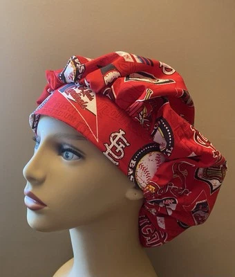 Bouffant or surgical scrub cap hat women made with St Louis Cardinals MLB Fabric - Image 1 of 4