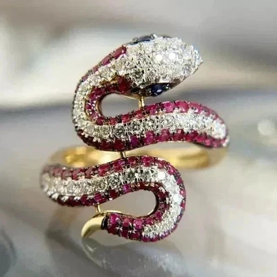 2.00Ct Round Cut Lab-Created Red Ruby Women's Snake Ring 14k Yellow Gold Plated - Image 1 of 4