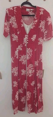 Vintage Newport News Maxi Dress Womens 14 Red White Floral Faux Layered Boho - Image 1 of 4