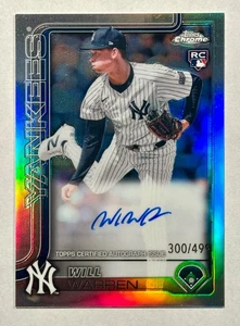 2025 Topps cromo Will Warren refractor automático 300/499 New York Yankees radiocontrol - Imagen 1 de 3