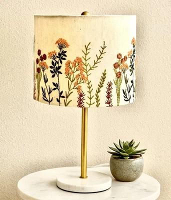New Embroidered Art Table Lamp Floral Vine Design Marble Base Decor 10”D X 21”H - Image 1 of 4