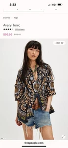 Free People Avery Tunic Women XL 3/4 Puff Sleeve Boho Floral READ!!! - Picture 1 of 17