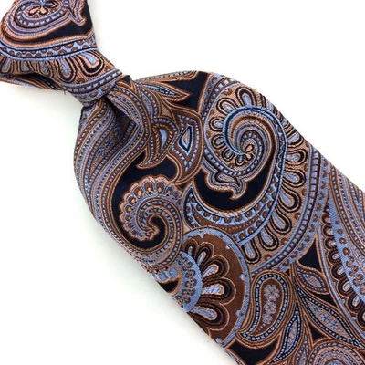 Corbata IKE BEHAR Paisley Brocado Estados Unidos Lujo Seda Plata Cobre nueva Foto 1 de 4