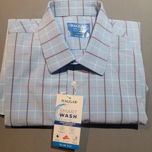 Haggar Mens Dress Shirt 16-16.5 32/33 Slim Fit New With Tags - Picture 1 of 11