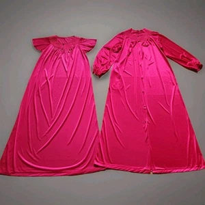 VTG Kayser Nightgown Robe Set Womens Medium Pink Nylon Long Peignoir Gown USA - Picture 1 of 16