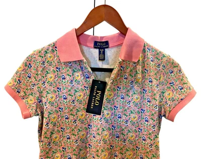Polo Ralph Lauren NWT Girls XL 16 Floral Stretch Mesh Polo Dress Preppy Pink - Image 1 of 4