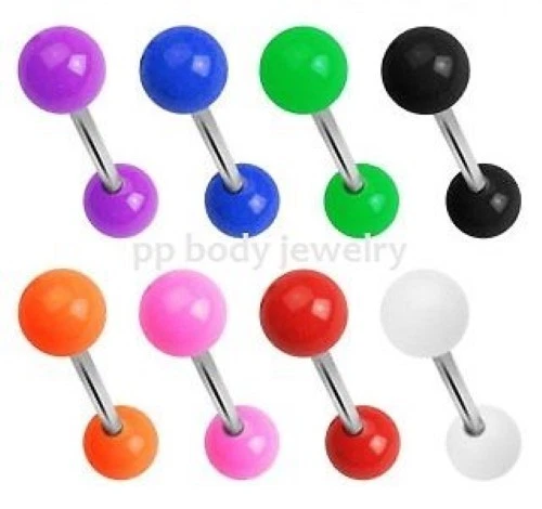 14G 5/8" Surgical Steel Barbell with Solid Color Acrylic Ball Tongue Nipple Ring - Image 1 of 1