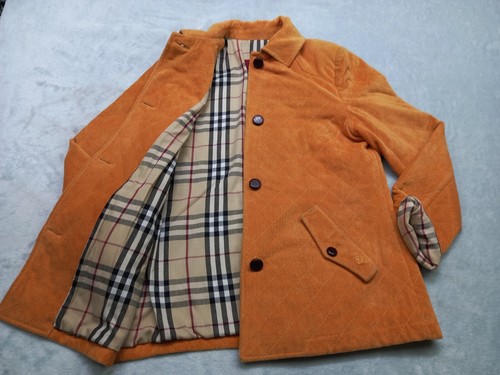 BURBERRY LONDON Giacca Velluto a coste Cappotto Trapuntato Cotone Nova Check Donna Arancione TAGLIA 40