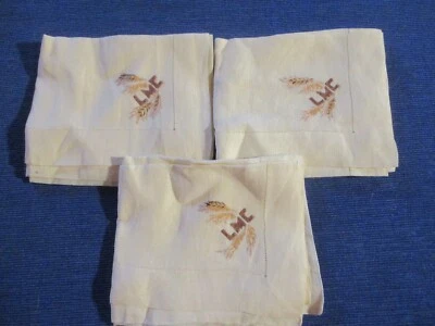 Lot N°111 de 3 serviettes de table ou mouchoirs monogramme LMC mousseline jaune - Photo 1/4