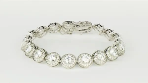 Brazalete de tenis de plata esterlina circonita cúbica brillante redondo halo AAA gemas - Imagen 1 de 3