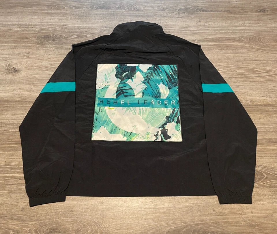 Disney Star Wars Adult Rebel Leader Windbreaker Jacket Black/ Teal Size Large