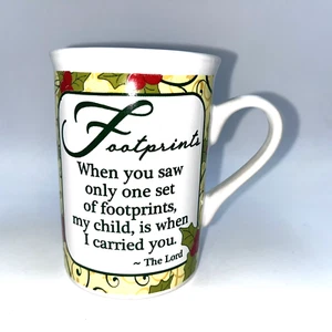 Footprints Quote Coffee Mug Tea Cup Ceramic Bay Island Yellow Green 8 ounce - Picture 1 of 6