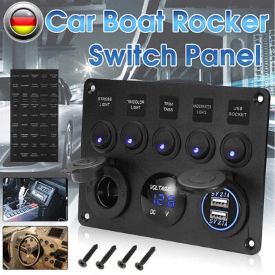 5 Gang LED Schaltpanel für Auto Boot Schalter Schalttafel Voltmeter USB 12V 24V - Bild 1 von 4