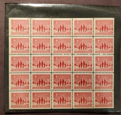 Canada 1964 Scott #434a, 3 cent Christmas, block of 25, MNH in plastic sleeve - Image 1 of 2