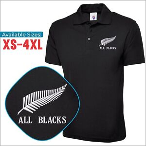 New Zealand Inspired Rugby Embroidered Polo Shirt Black Unisex Cool Polo Shirt