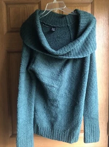 Moda International Vintage Sweater Womens XL Teal Cowl Neck Long Sleeve Wool Y2K - Picture 1 of 9