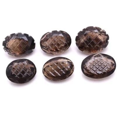 6 piezas piedras preciosas sueltas de cuarzo ahumado natural 16 mm-18 mm ovaladas mogoles talladas a mano Foto 1 de 4